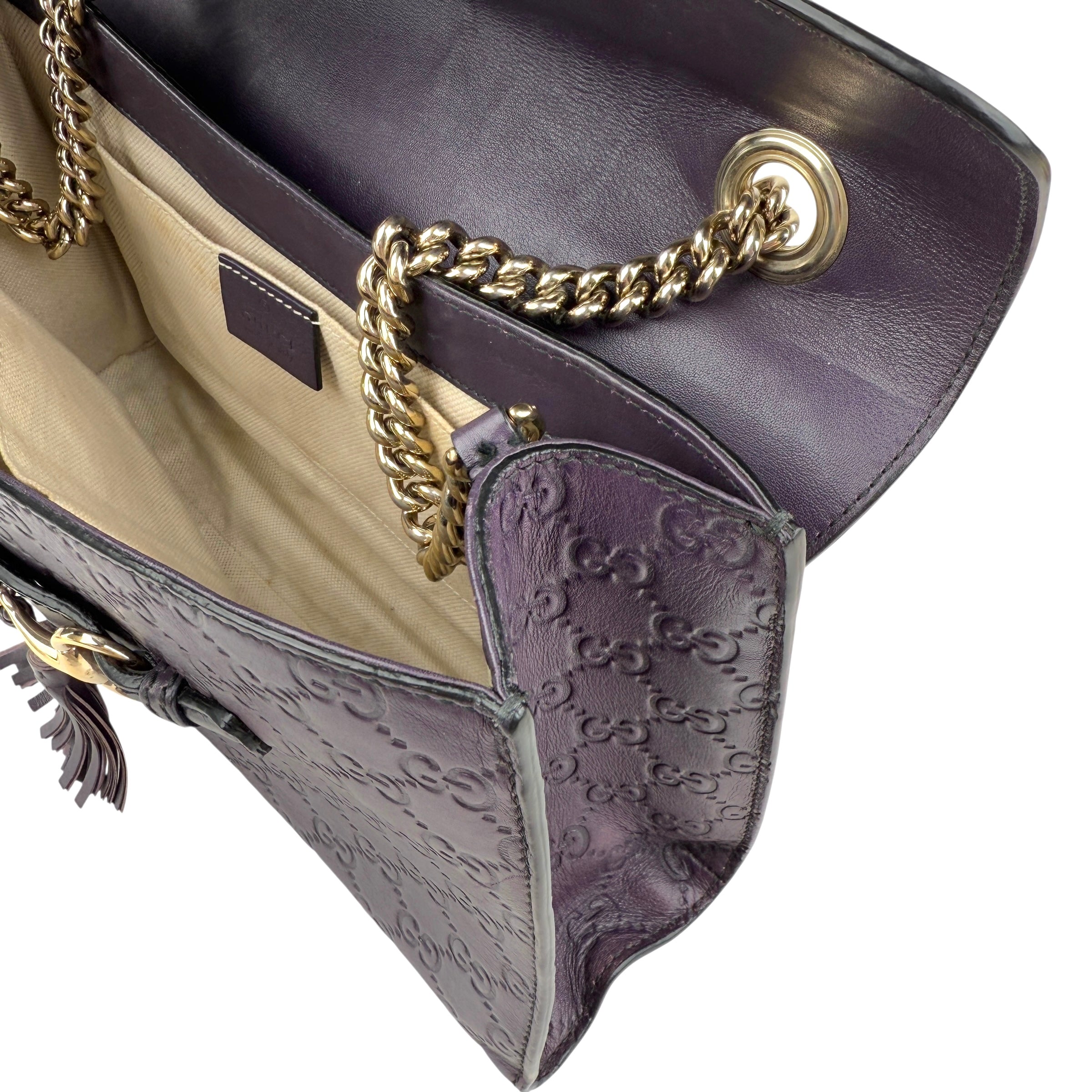 gucci purple guccissima leather emily chain shoulder bag