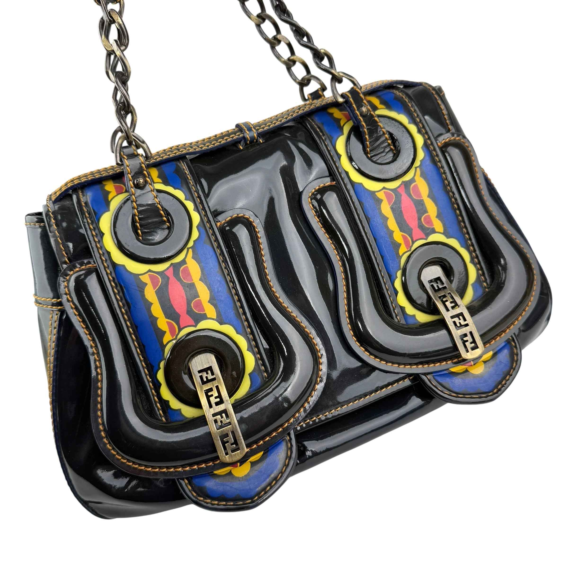 Fendi Black Patent Leather B Bag