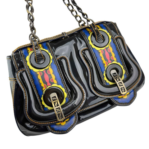 Fendi Black Patent Leather B Bag