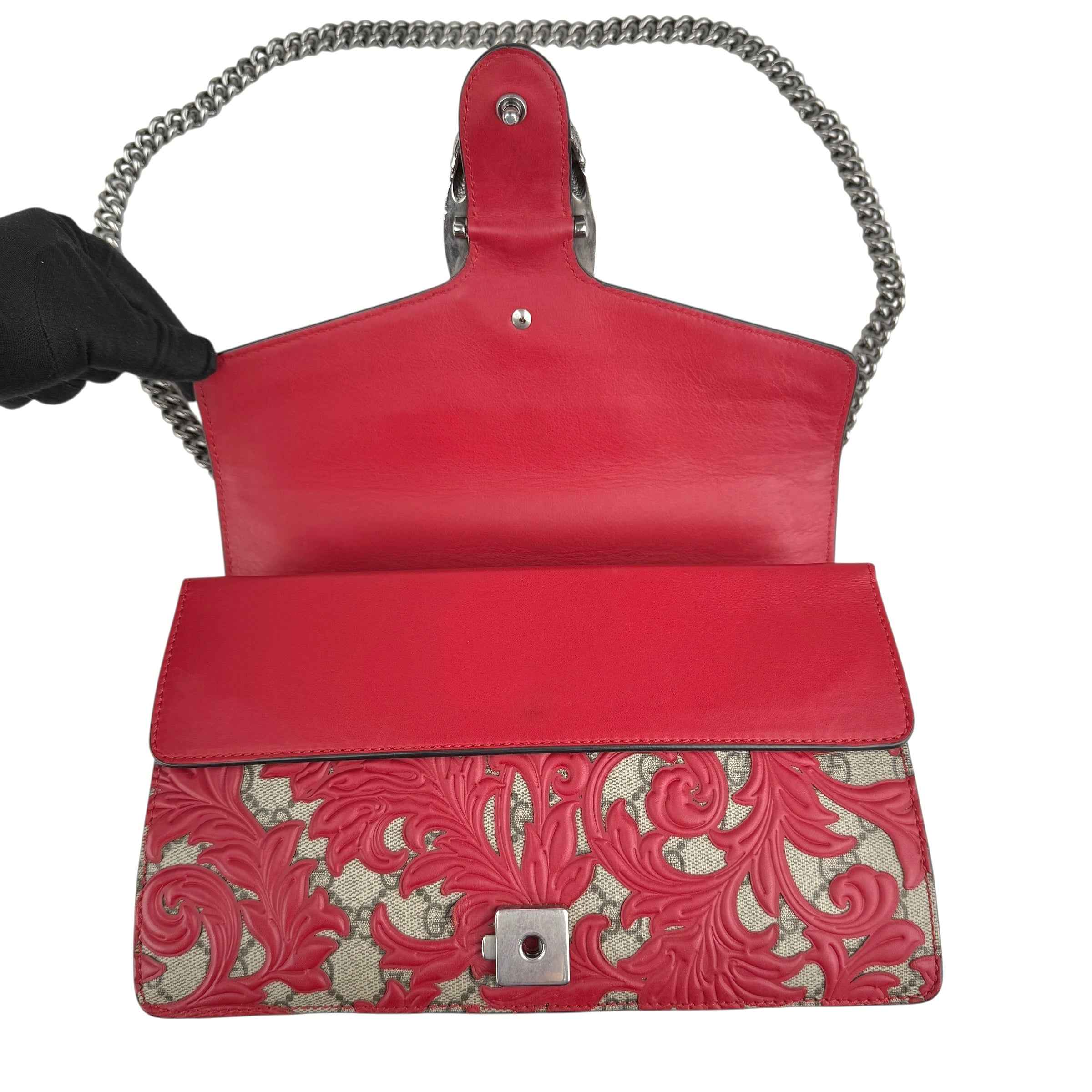 Gucci Beige/Red GG Coated Canvas Supreme and Leather Arabesque Medium Dionysus Bag
