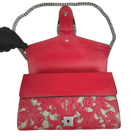 Gucci Beige/Red GG Coated Canvas Supreme and Leather Arabesque Medium Dionysus Bag