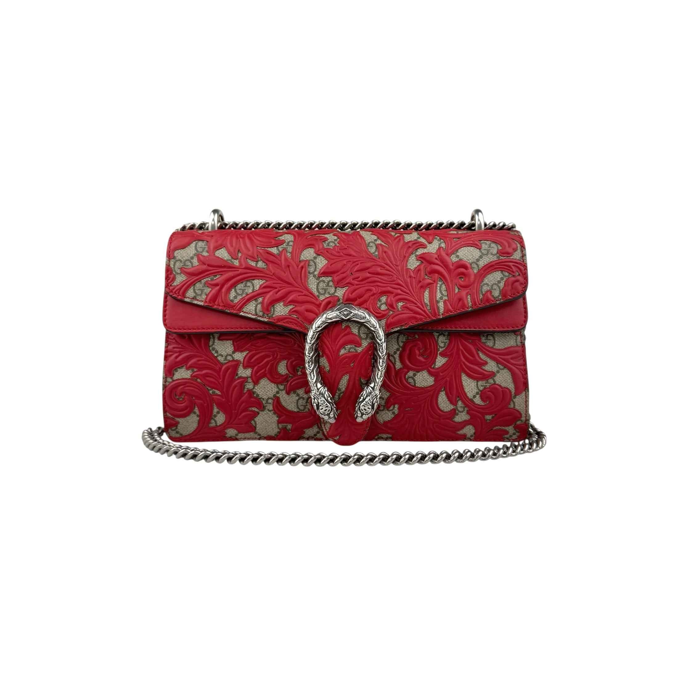 Gucci Beige/Red GG Coated Canvas Supreme and Leather Arabesque Medium Dionysus Bag