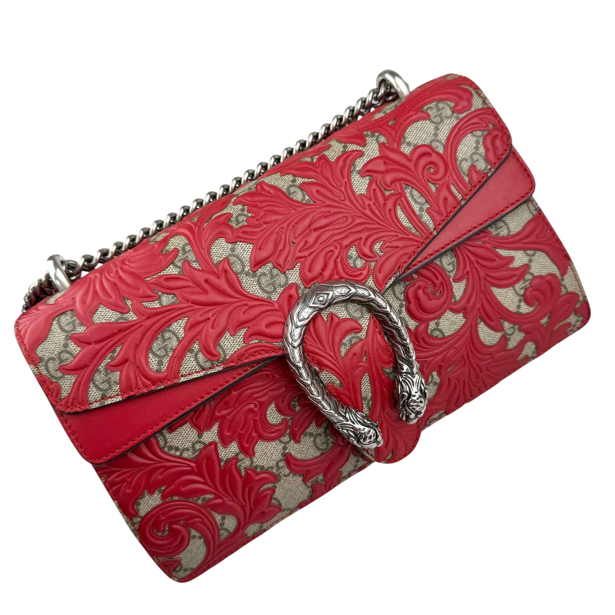 Gucci Beige/Red GG Coated Canvas Supreme and Leather Arabesque Medium Dionysus Bag