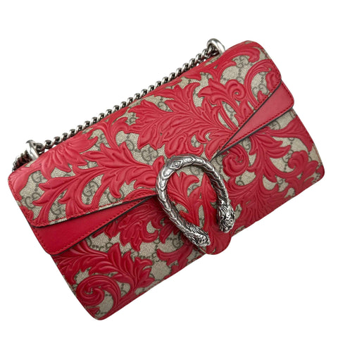 Gucci Beige/Red GG Coated Canvas Supreme and Leather Arabesque Medium Dionysus Bag