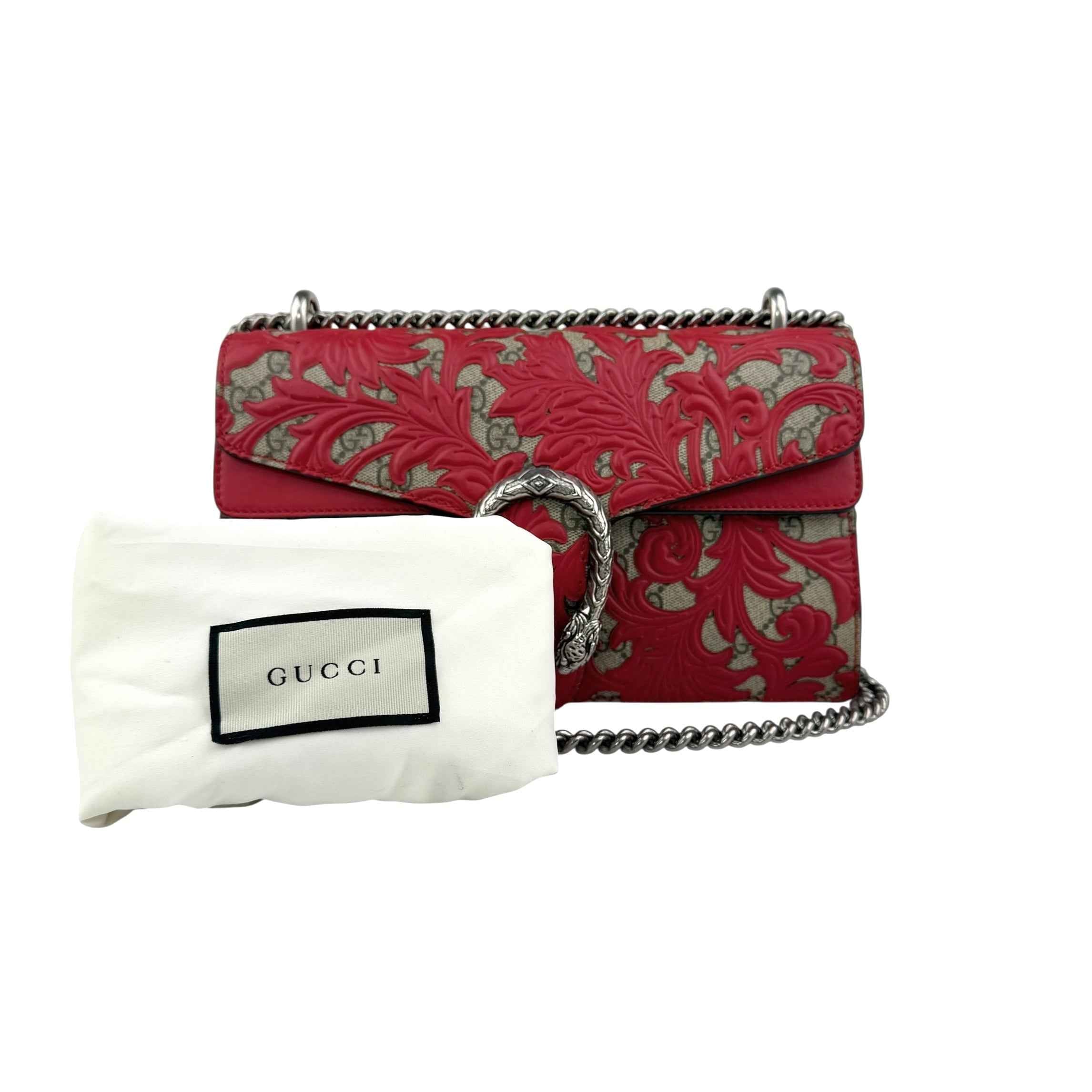 Gucci Beige/Red GG Coated Canvas Supreme and Leather Arabesque Medium Dionysus Bag