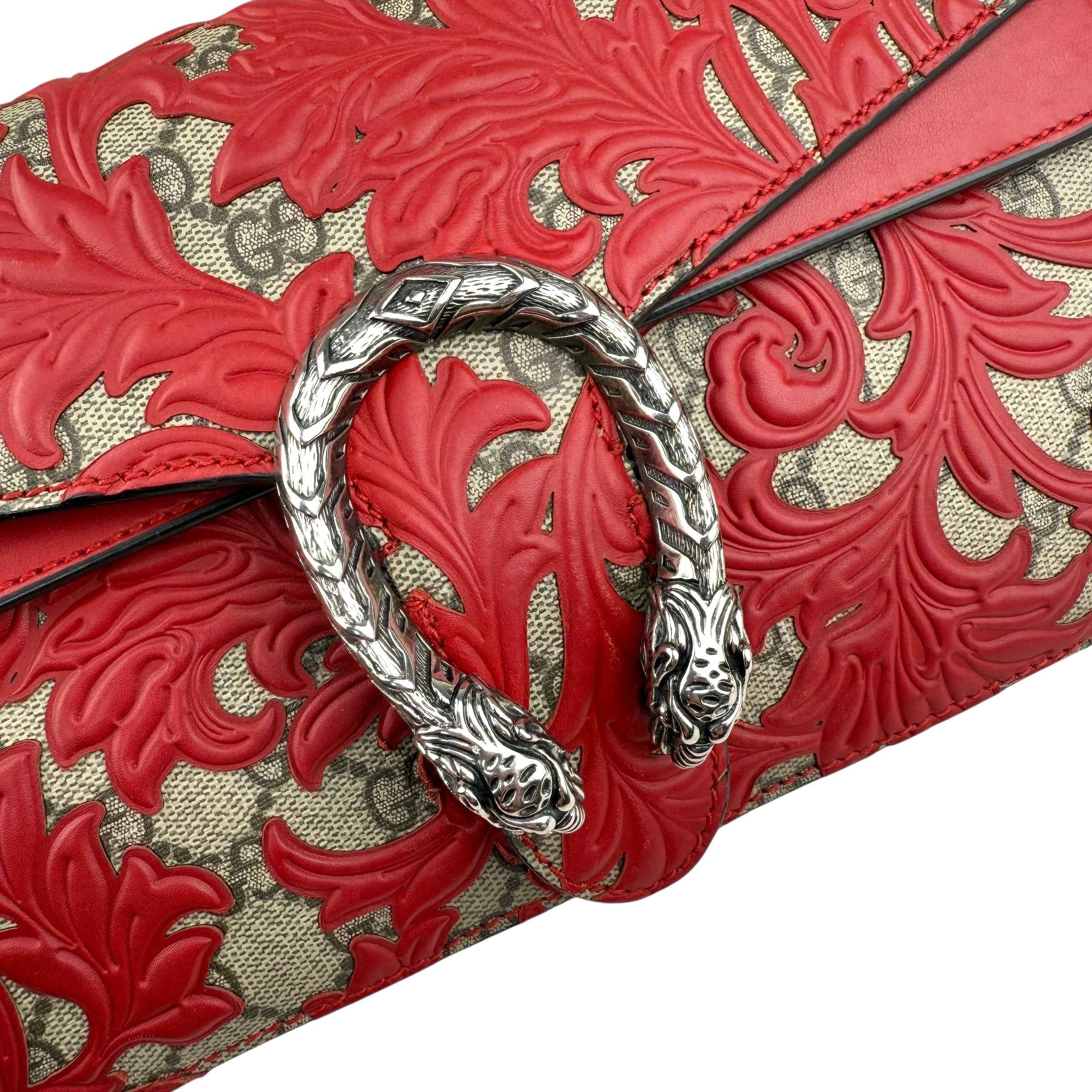 Gucci Beige/Red GG Coated Canvas Supreme and Leather Arabesque Medium Dionysus Bag