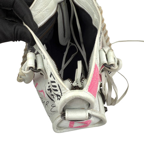 Balenciaga Agneau Graffiti All Over Classic Hardware Mini City White Multicolor