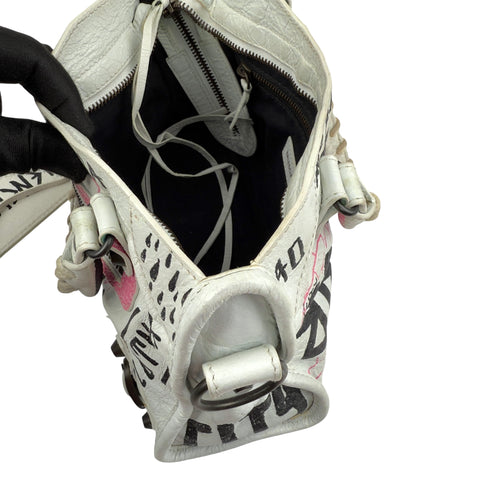 Balenciaga Agneau Graffiti All Over Classic Hardware Mini City White Multicolor