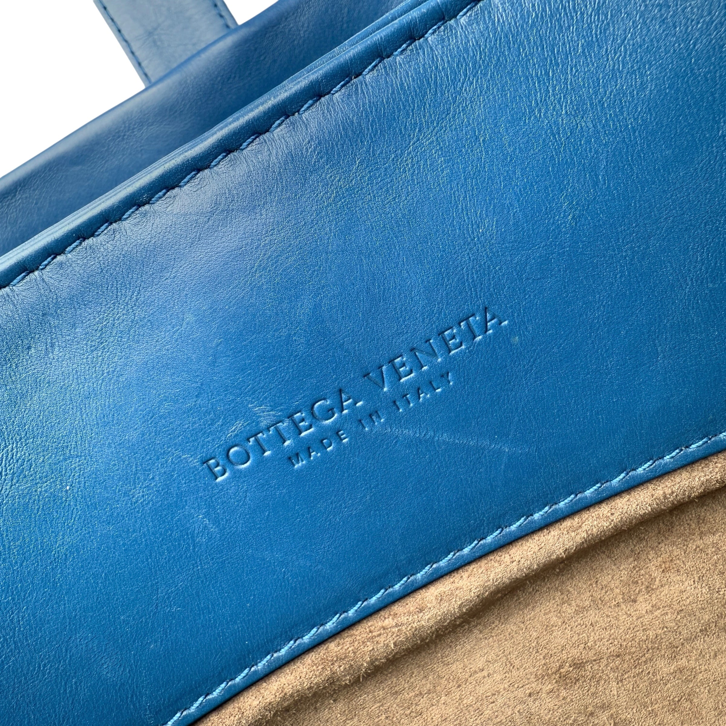 Pre-owned Bottega Veneta Blue Intrecciato Woven Nappa Leather Roma Tote Bag tote bag