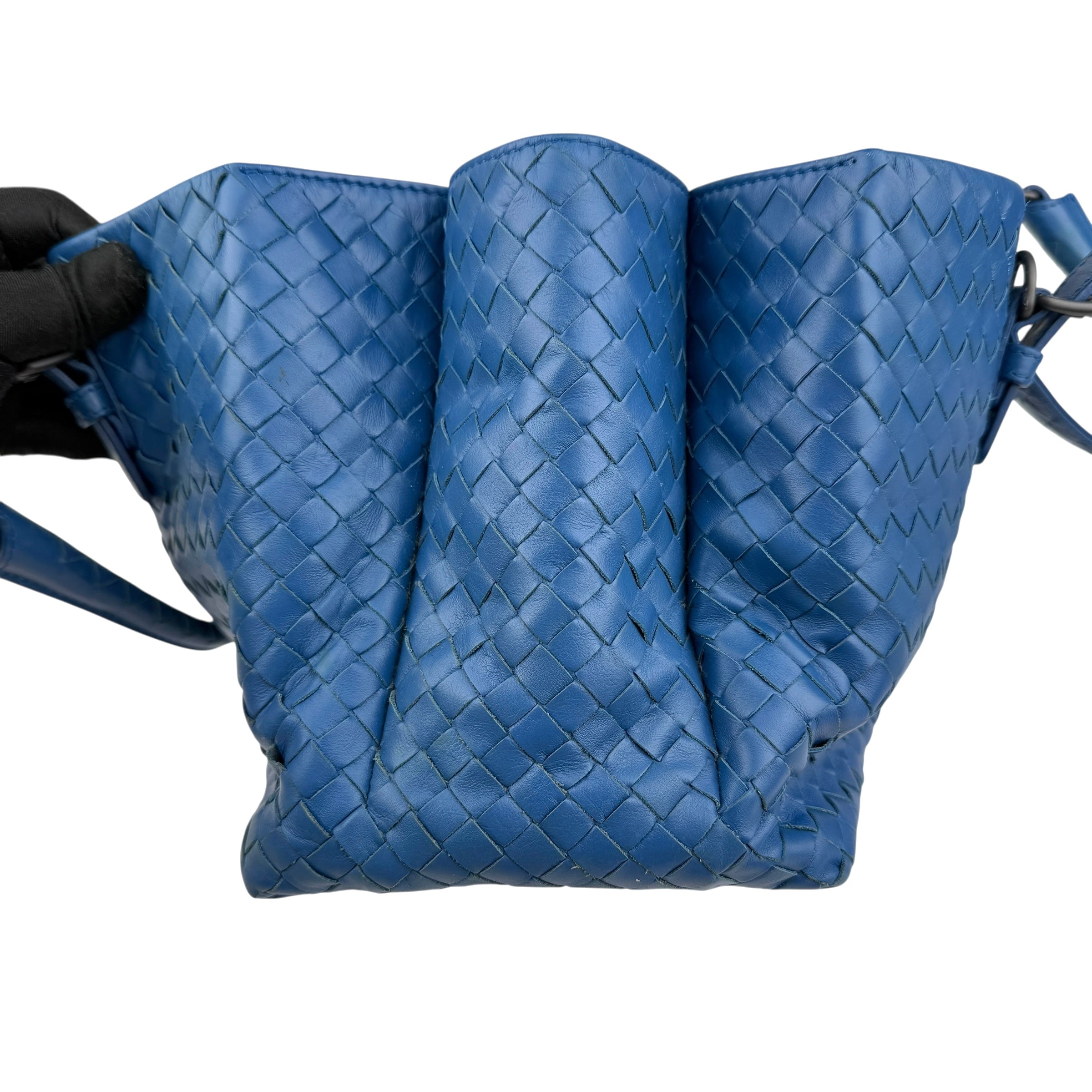 Pre-owned Bottega Veneta Blue Intrecciato Woven Nappa Leather Roma Tote Bag tote bag