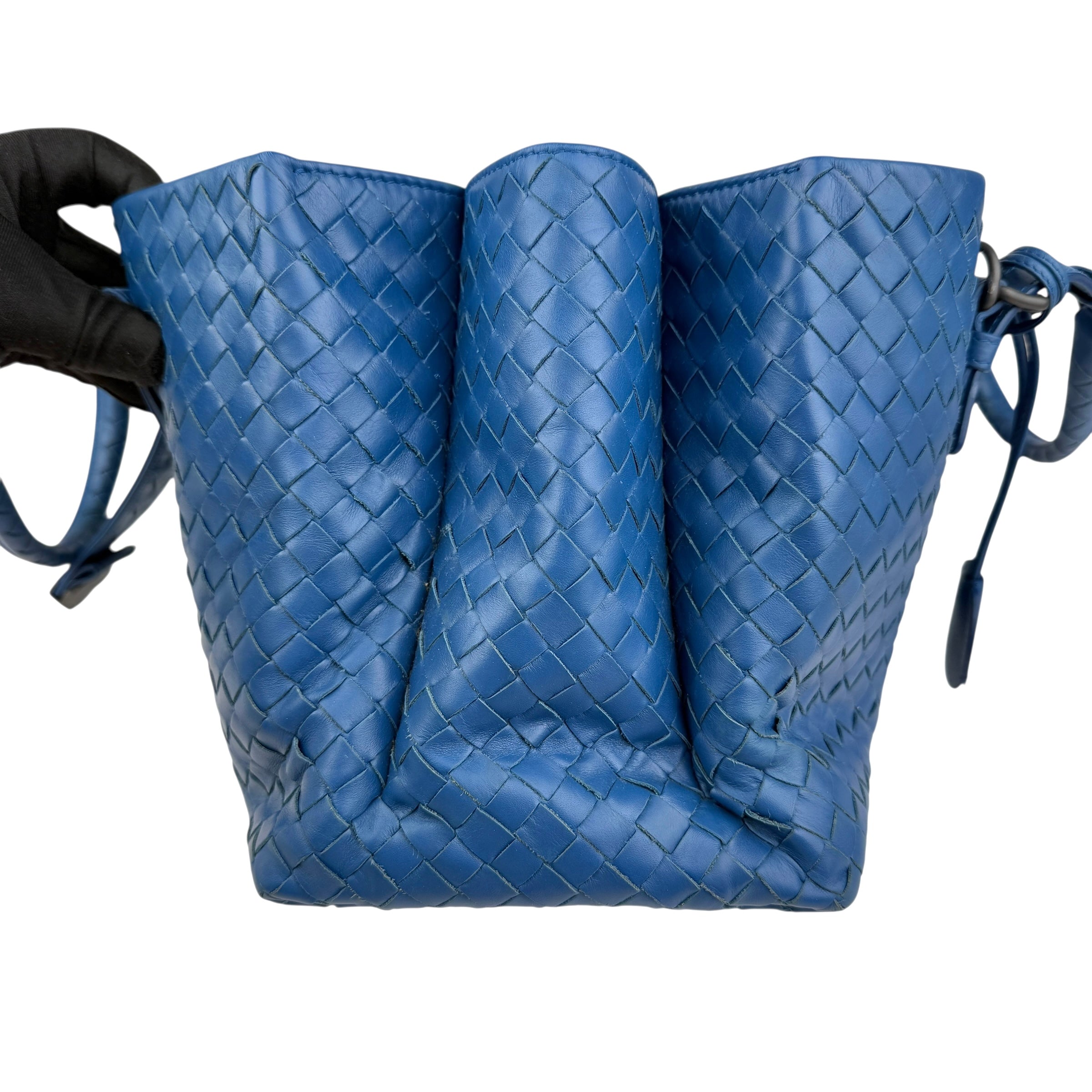 Pre-owned Bottega Veneta Blue Intrecciato Woven Nappa Leather Roma Tote Bag tote bag