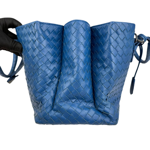 Pre-owned Bottega Veneta Blue Intrecciato Woven Nappa Leather Roma Tote Bag tote bag