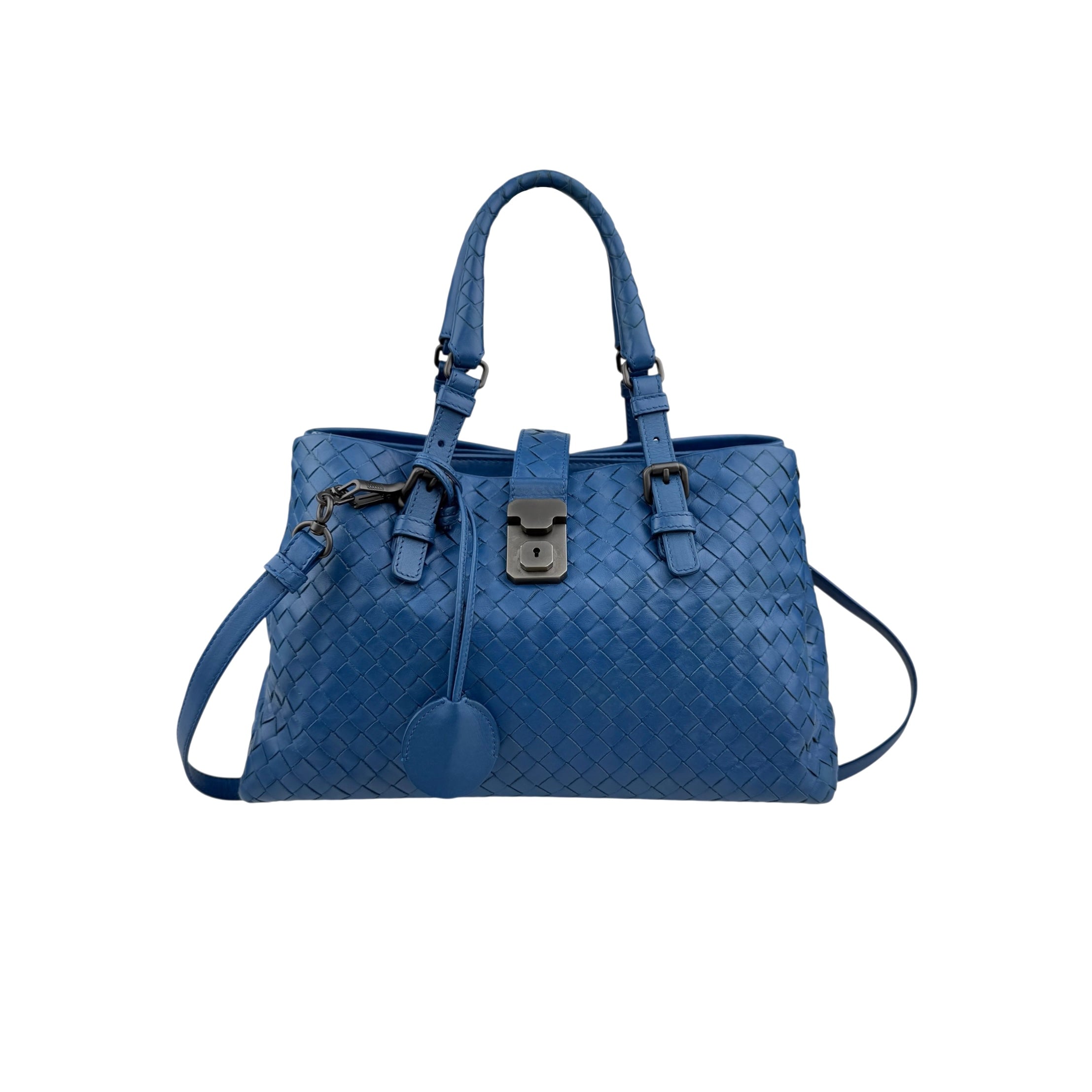 Pre-owned Bottega Veneta Blue Intrecciato Woven Nappa Leather Roma Tote Bag tote bag main image