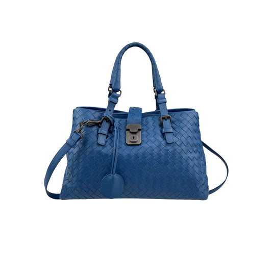 Pre-owned Bottega Veneta Blue Intrecciato Woven Nappa Leather Roma Tote Bag tote bag main image