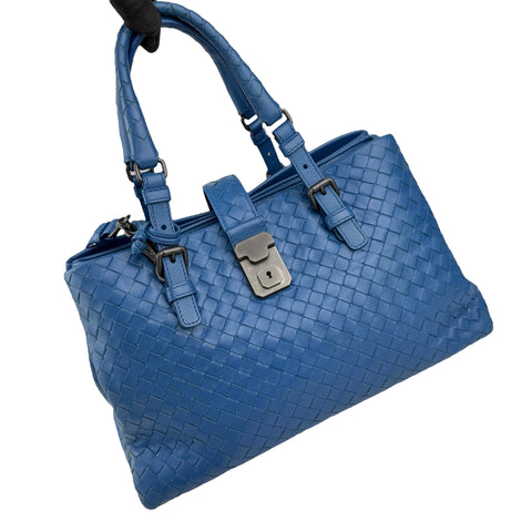 Pre-owned Bottega Veneta Blue Intrecciato Woven Nappa Leather Roma Tote Bag tote bag