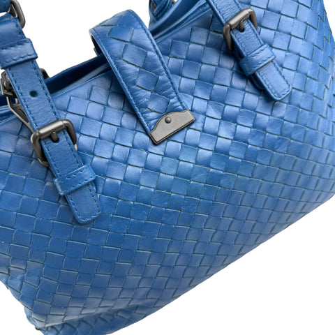 Pre-owned Bottega Veneta Blue Intrecciato Woven Nappa Leather Roma Tote Bag tote bag