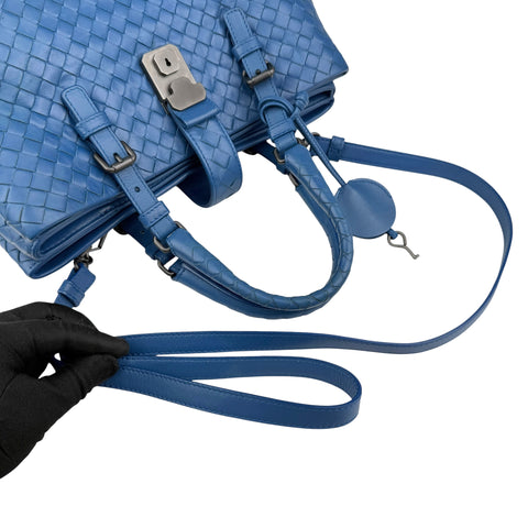 Pre-owned Bottega Veneta Blue Intrecciato Woven Nappa Leather Roma Tote Bag tote bag