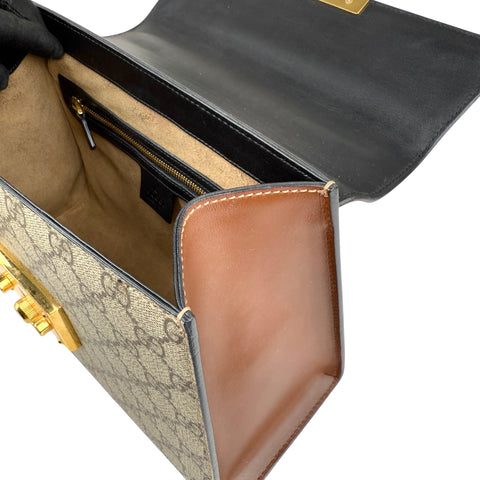 Gucci GG Supreme Monogram Calfskin Padlock Top Handle Bag