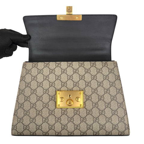 Gucci GG Supreme Monogram Calfskin Padlock Top Handle Bag