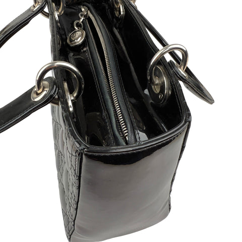 Christian Dior Black Cannage Quilted Patent Leather Lady Dior Bag