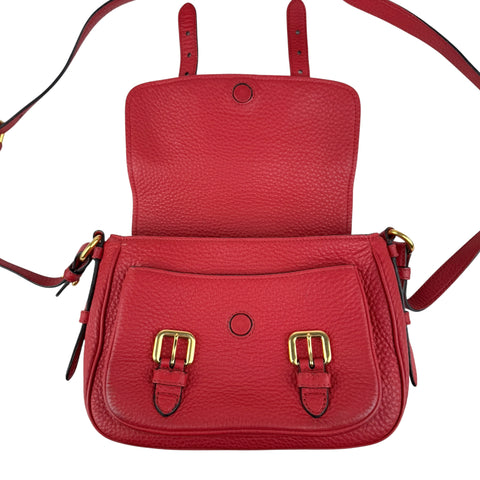 Pre-owned prada red leather buckle flap shoulder bag front