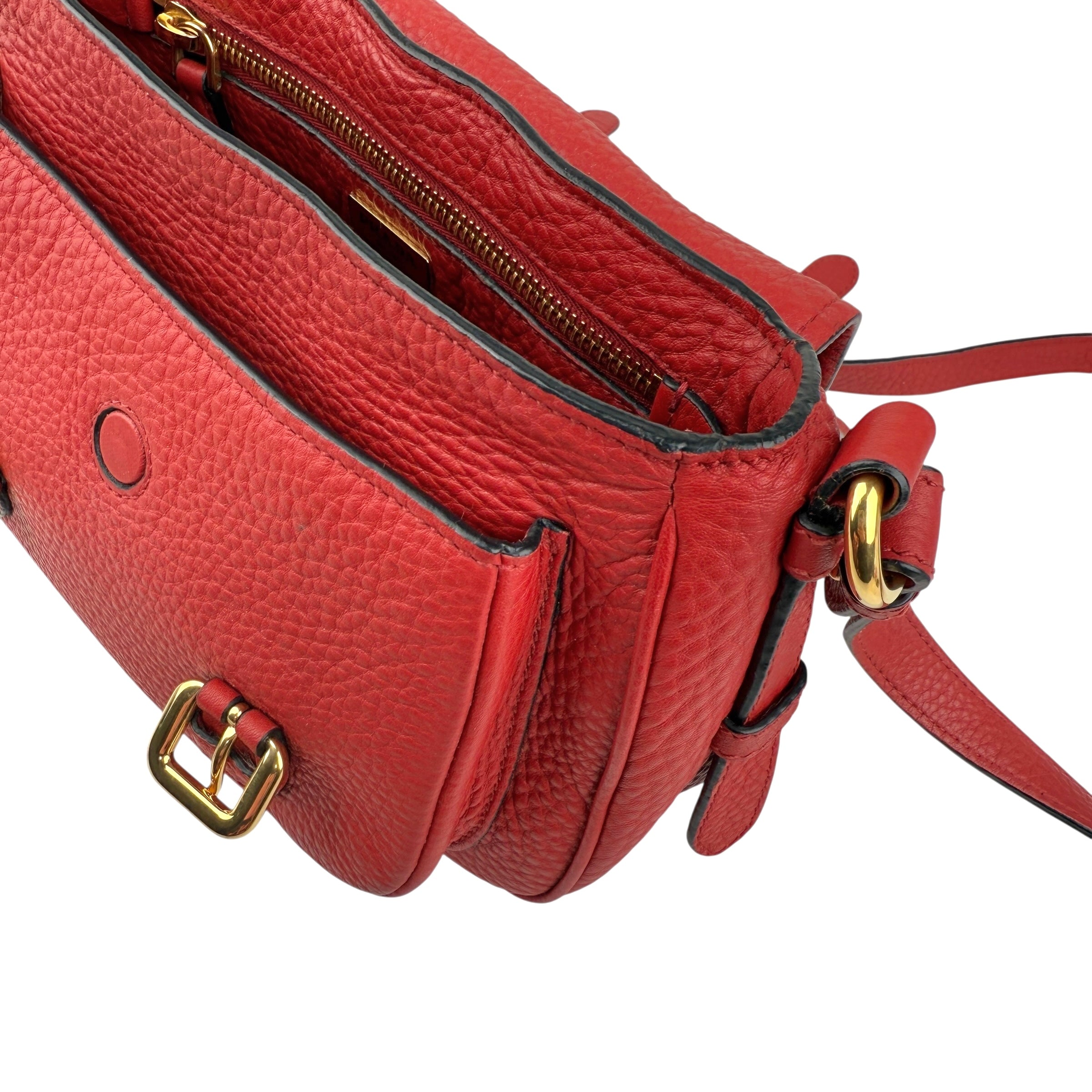 Pre-owned prada red leather buckle flap shoulder bag front
