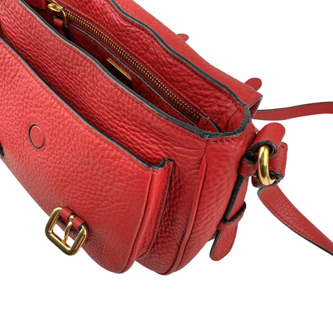 Pre-owned prada red leather buckle flap shoulder bag front