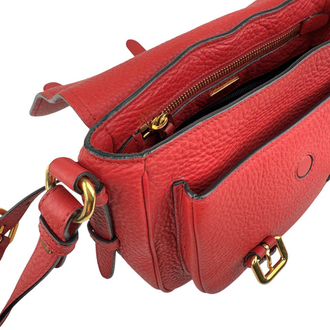 Pre-owned prada red leather buckle flap shoulder bag front