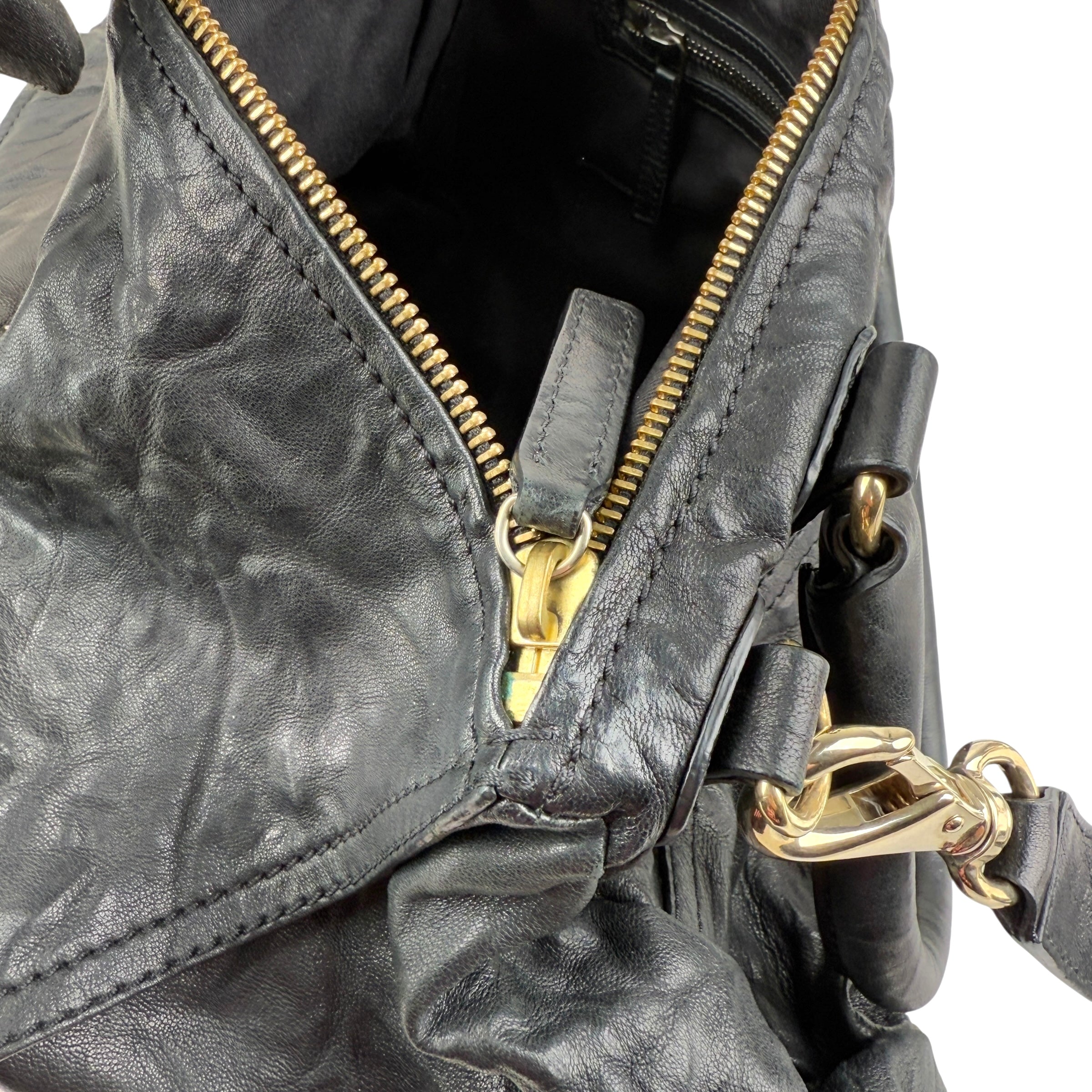 Pre-owned givenchy black sheepskin leather medium pepe pandora bag front