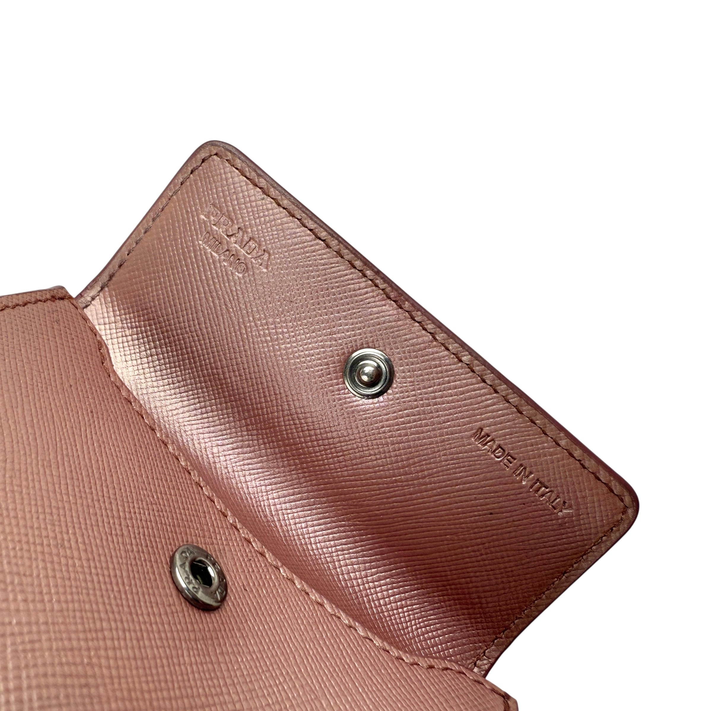 Pre-owned Prada Metallic Saffiano Metal Leather Logo Flap Card Case accessory