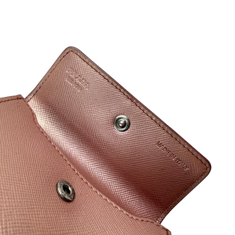Pre-owned Prada Metallic Saffiano Metal Leather Logo Flap Card Case accessory