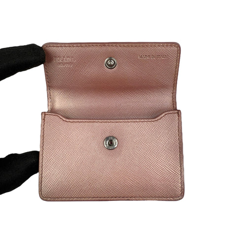 Pre-owned Prada Metallic Saffiano Metal Leather Logo Flap Card Case accessory