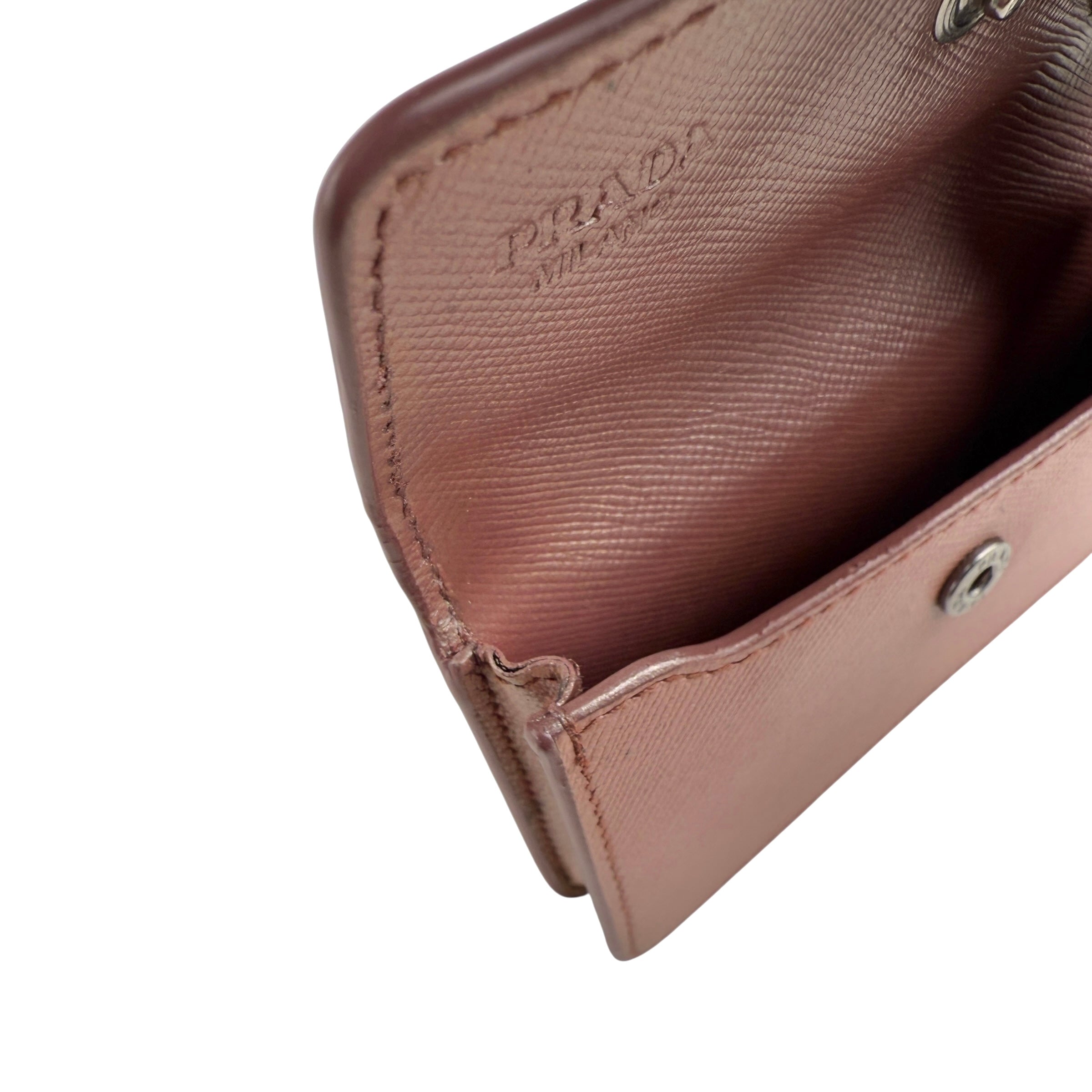 Pre-owned Prada Metallic Saffiano Metal Leather Logo Flap Card Case accessory