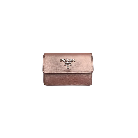 Pre-owned Prada Metallic Saffiano Metal Leather Logo Flap Card Case accessory main image