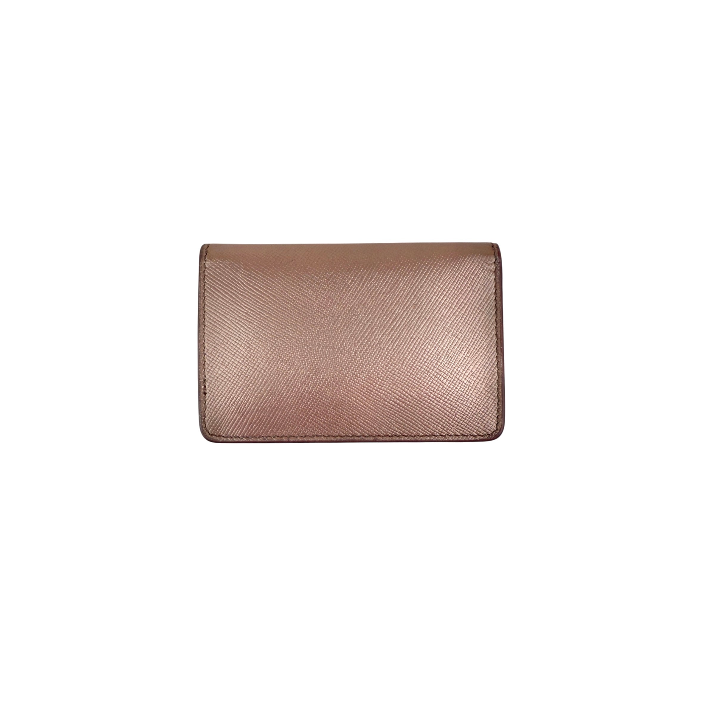 Pre-owned Prada Metallic Saffiano Metal Leather Logo Flap Card Case accessory back view