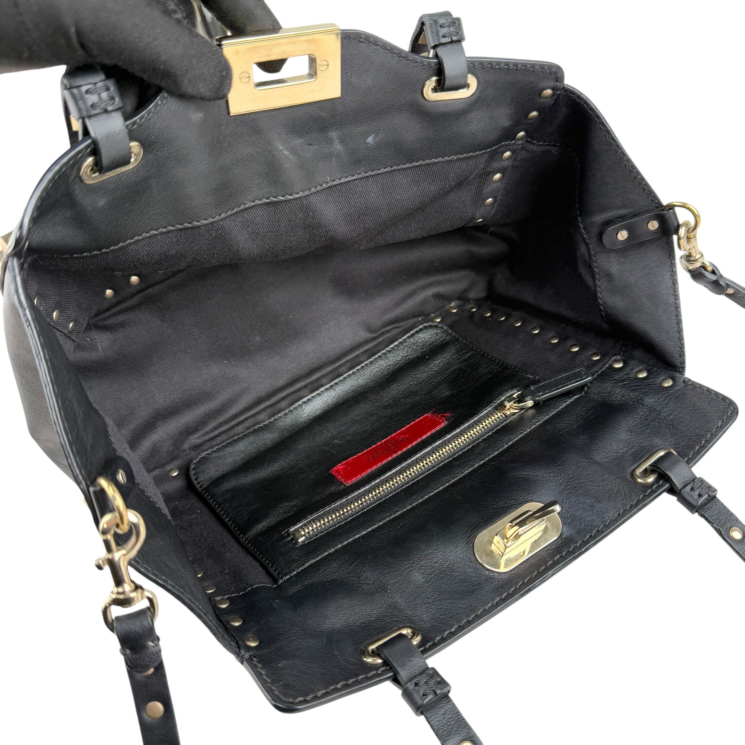 Pre-owned Valentino Black Leather Rockstud Noir Trapeze Tote Bag tote bag