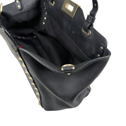 Pre-owned Valentino Black Leather Rockstud Noir Trapeze Tote Bag tote bag
