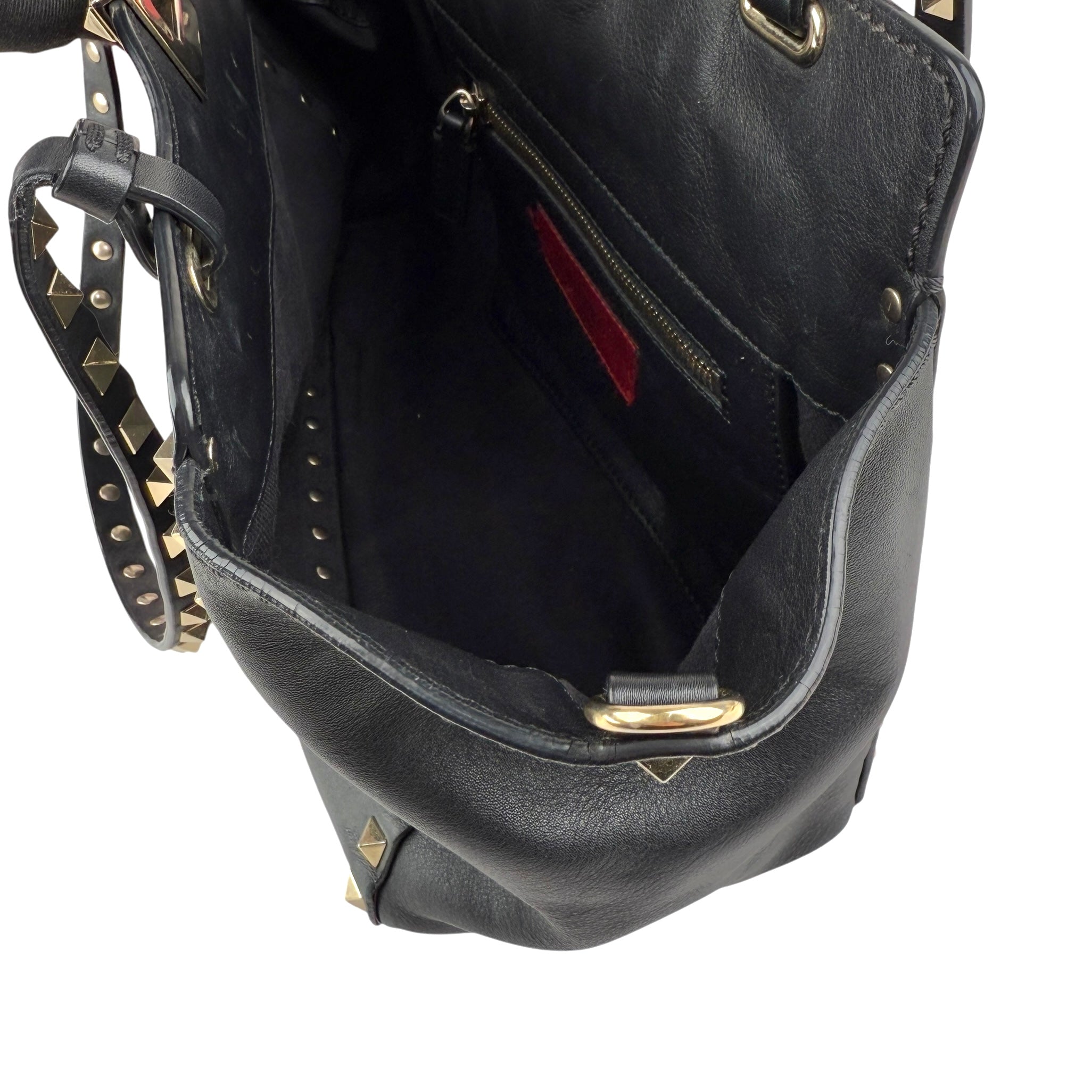 Pre-owned Valentino Black Leather Rockstud Noir Trapeze Tote Bag tote bag