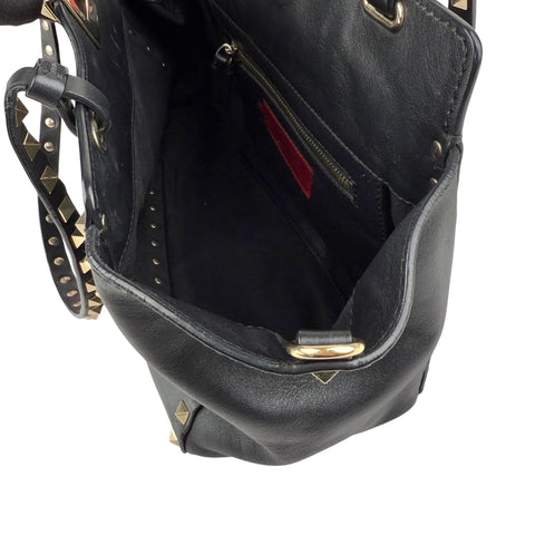 Pre-owned Valentino Black Leather Rockstud Noir Trapeze Tote Bag tote bag
