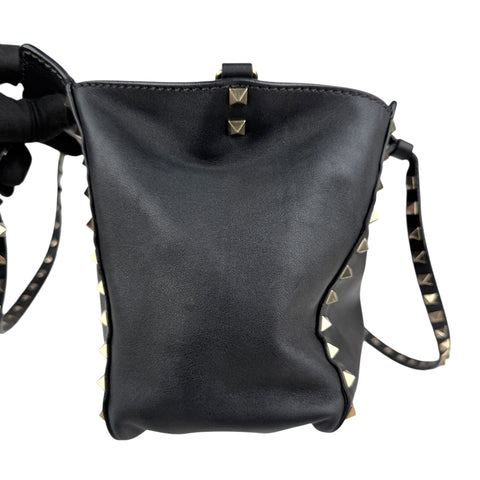 Pre-owned Valentino Black Leather Rockstud Noir Trapeze Tote Bag tote bag