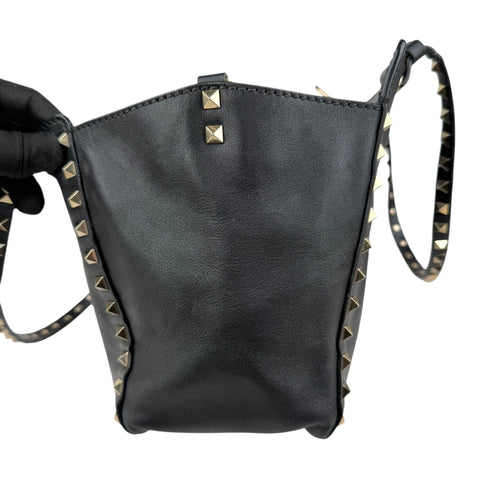 Pre-owned Valentino Black Leather Rockstud Noir Trapeze Tote Bag tote bag
