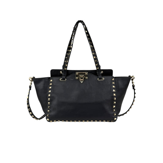Pre-owned Valentino Black Leather Rockstud Noir Trapeze Tote Bag tote bag main image