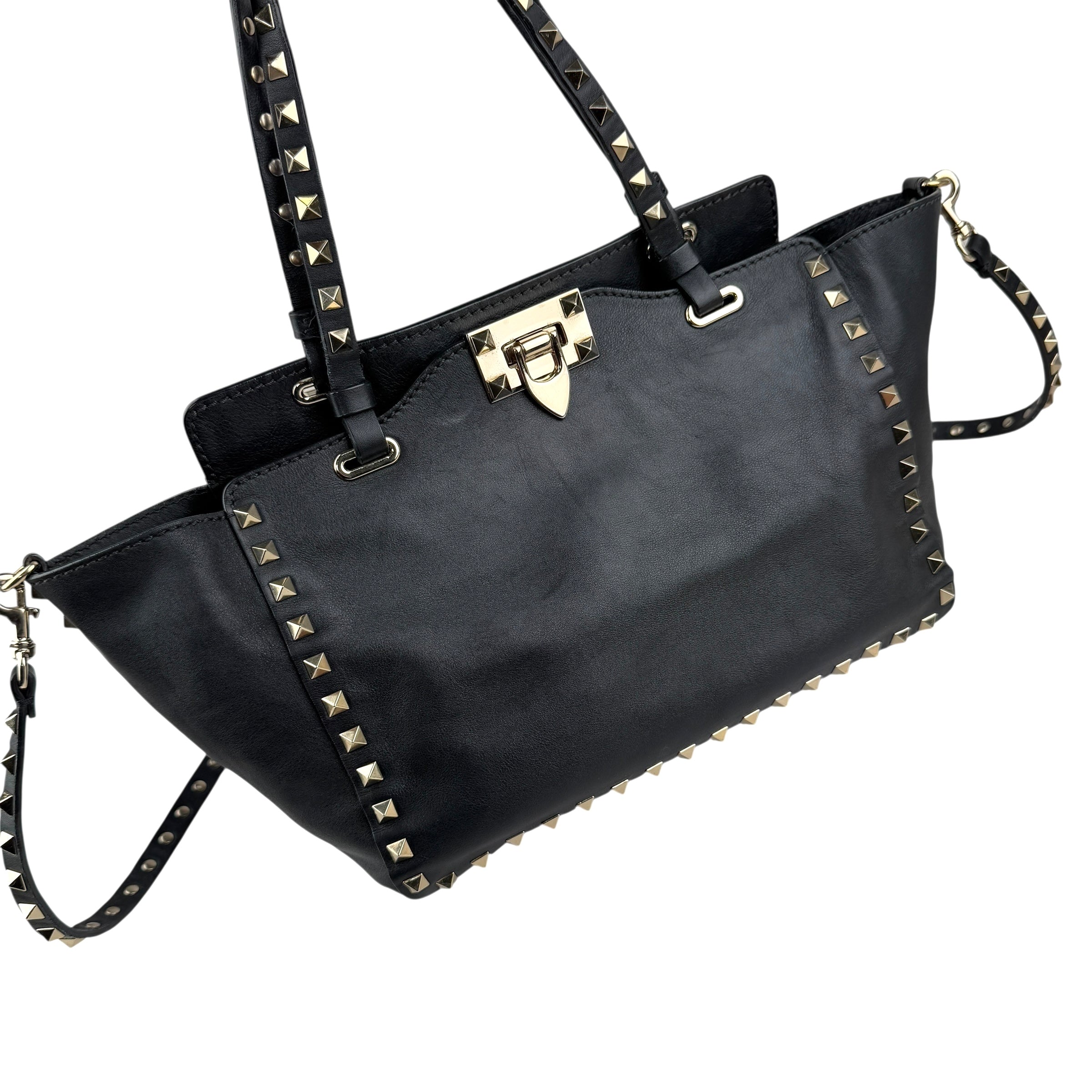 Pre-owned Valentino Black Leather Rockstud Noir Trapeze Tote Bag tote bag