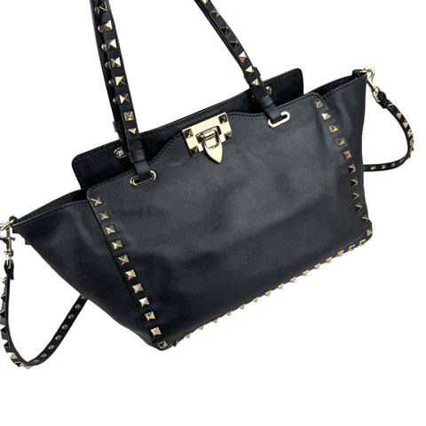 Pre-owned Valentino Black Leather Rockstud Noir Trapeze Tote Bag tote bag