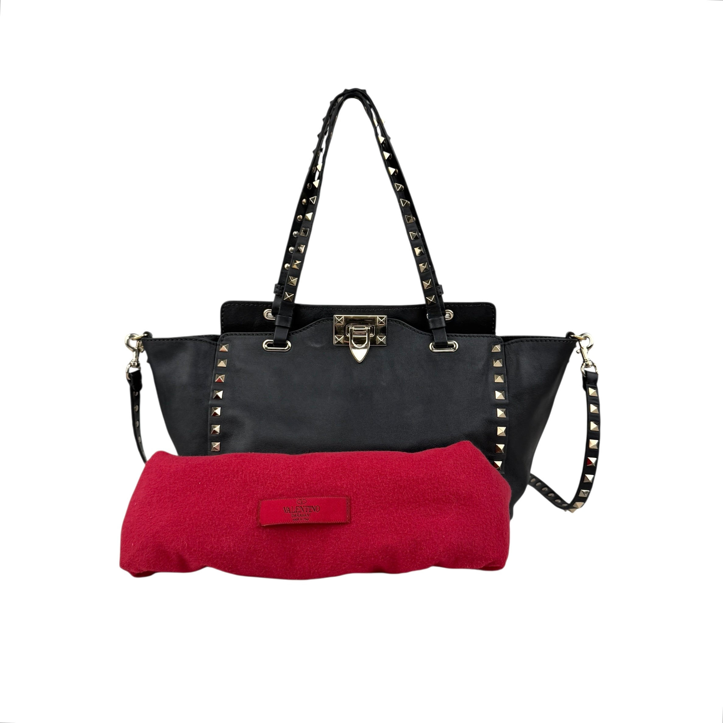 Pre-owned Valentino Black Leather Rockstud Noir Trapeze Tote Bag tote bag back view