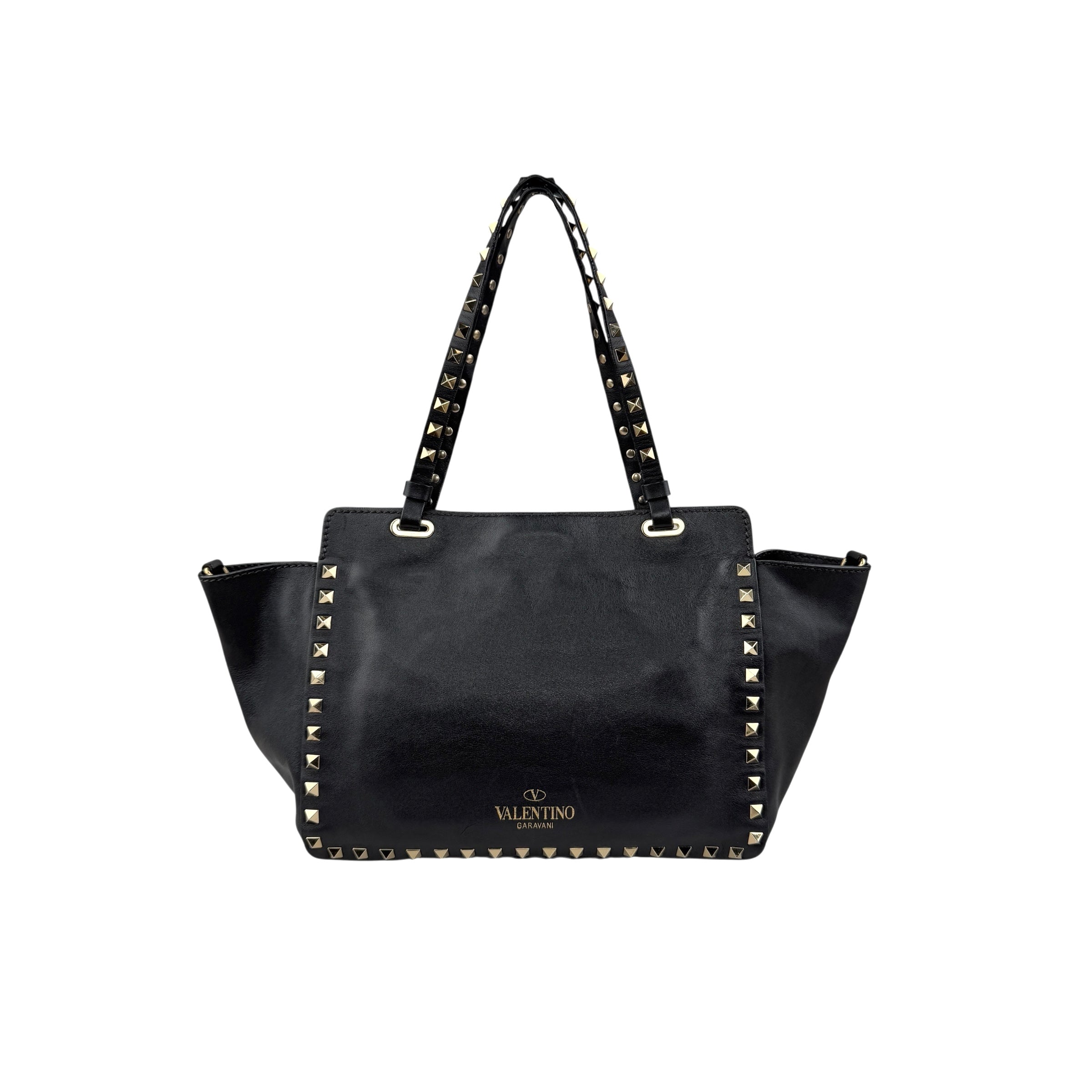 Pre-owned Valentino Black Leather Rockstud Noir Trapeze Tote Bag tote bag