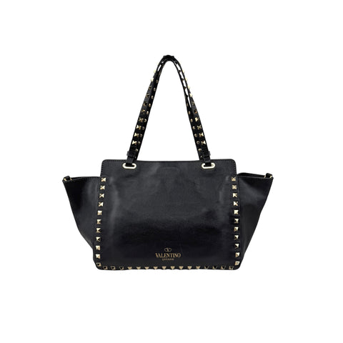Pre-owned Valentino Black Leather Rockstud Noir Trapeze Tote Bag tote bag