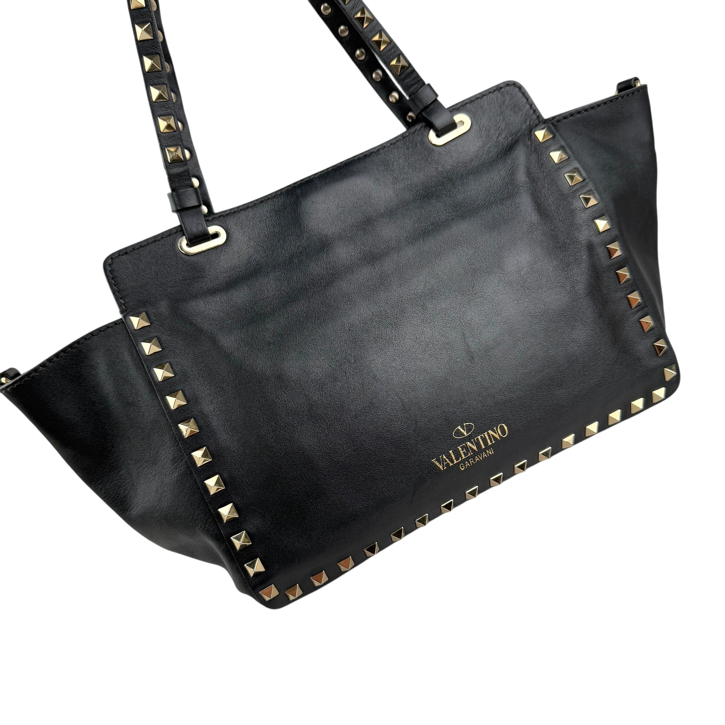 Pre-owned Valentino Black Leather Rockstud Noir Trapeze Tote Bag tote bag