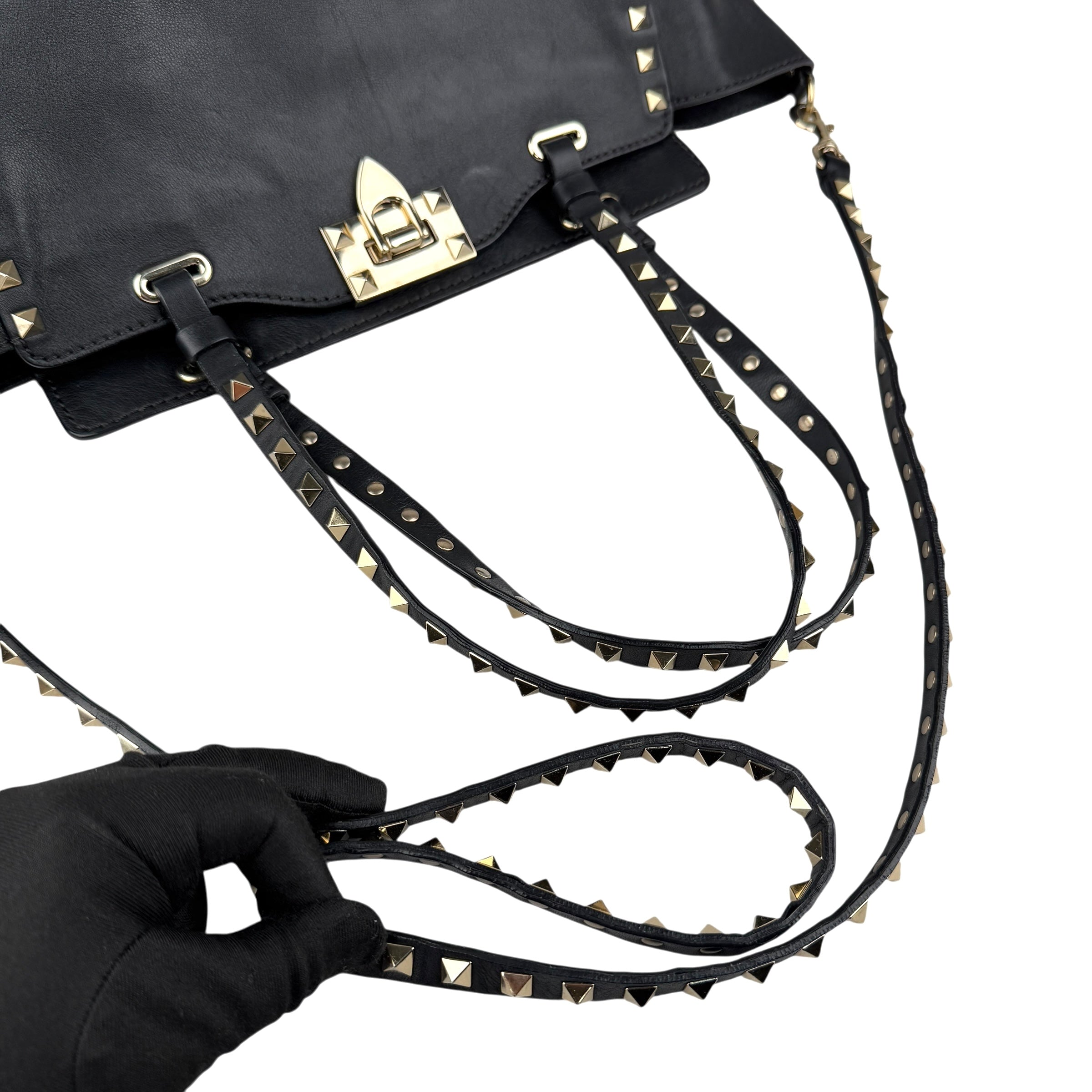 Pre-owned Valentino Black Leather Rockstud Noir Trapeze Tote Bag tote bag