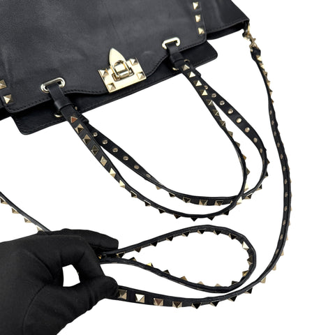 Pre-owned Valentino Black Leather Rockstud Noir Trapeze Tote Bag tote bag